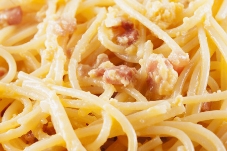 Spaghetti alla carbonara in strict close upの写真素材