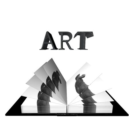 Art word over an open book with image of David of Michelangelo, 3d renderの写真素材