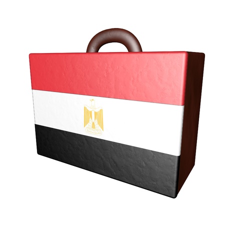 Leather suitcase with Egyptian flag, isolated over white, 3d renderの写真素材