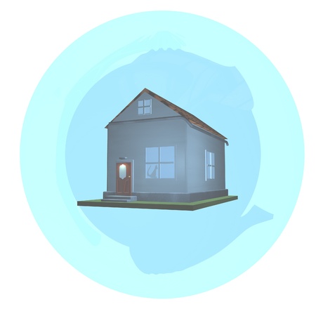 House in a bubble, isolated over white, 3d renderの写真素材