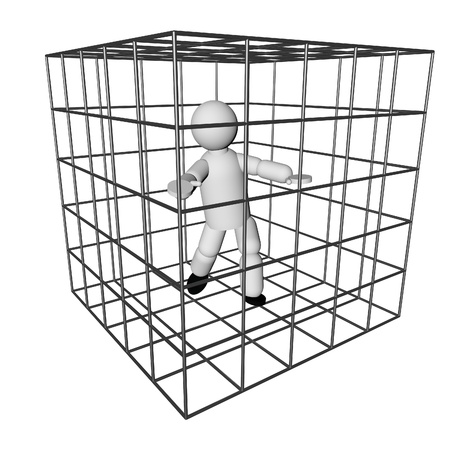 Puppet in the cage, isolated over white, 3d renderの写真素材
