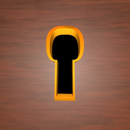 Keyhole in wooden door, 3d render, square imageの写真素材