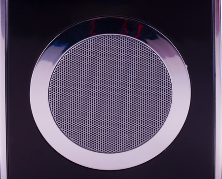 Close up of black metallic amp, horizontal imageの写真素材