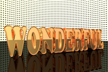 Wonderful word in gold with lights, 3d renderの写真素材