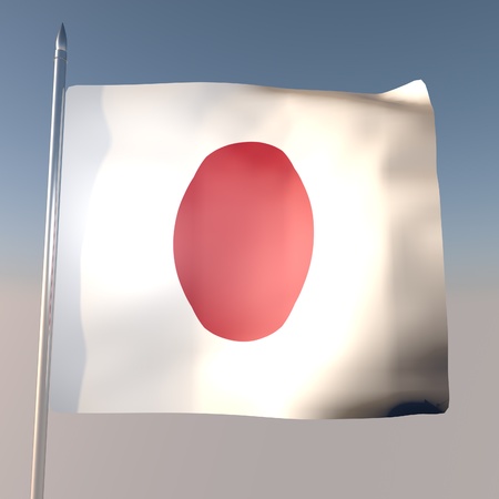 Japan flag in blue sky, 3d render, square imageの写真素材