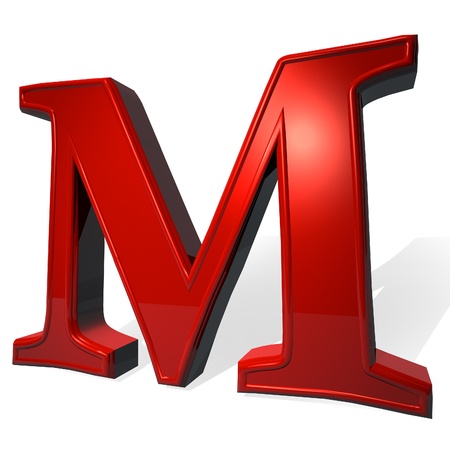 Letter M in red over white background, with shadow, 3d renderの写真素材