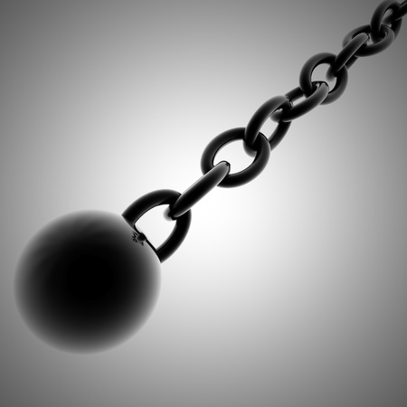 Ball and chain, 3d render, square imageの写真素材