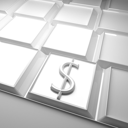 Dollar symbol over keyboard, 3d render, square imageの写真素材