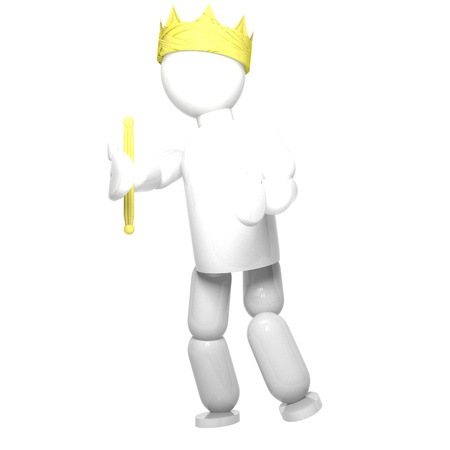King with crown and sceptre, isolated over white, 3d render, square imageの写真素材