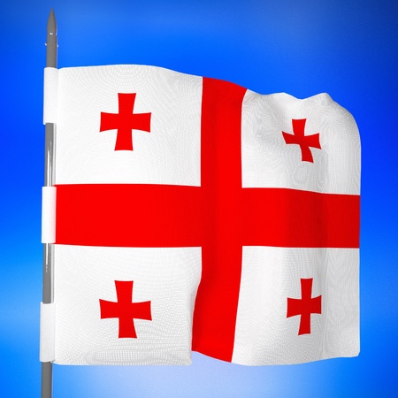 Georgia flag in blue sky, 3d render, square imageの写真素材