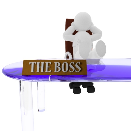 Boss on the chair, behind a desk, 3d renderの写真素材
