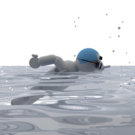 Swimmer freestyle in a pool, square image, 3d renderの写真素材