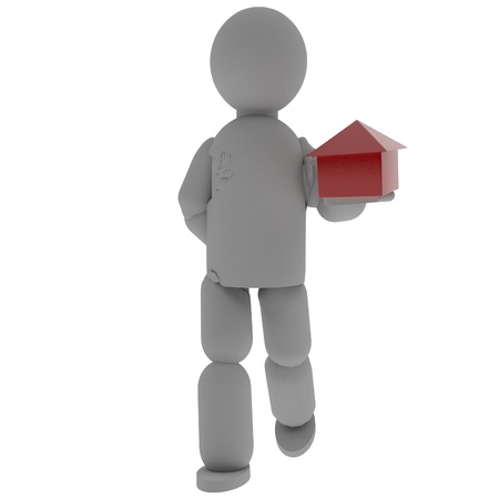 Puppet with small house, isolated over white, 3d renderingの写真素材