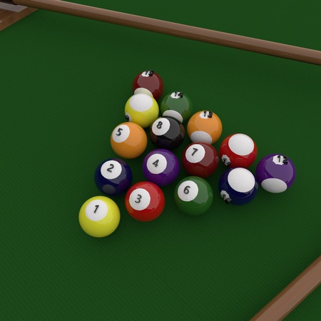 Billiard balls on a pool, 3d renderingの写真素材
