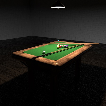 Billiard in low light, square image, 3d rendering