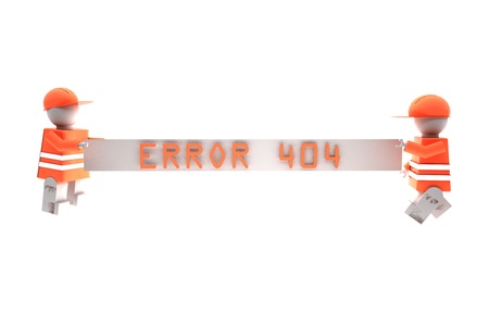 Workers holding a banner with words "error 404", 3d renderingの写真素材