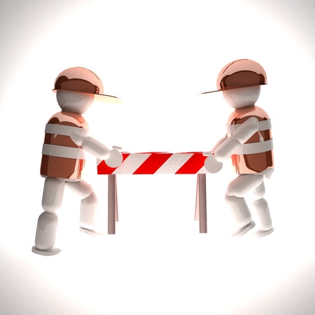 Puppets moving a barrier, square image, 3d renderingの写真素材