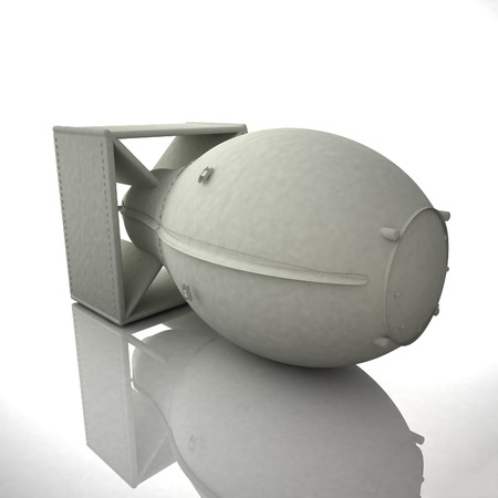 Atomic bomb over white reflecting background, 3d renderingの写真素材