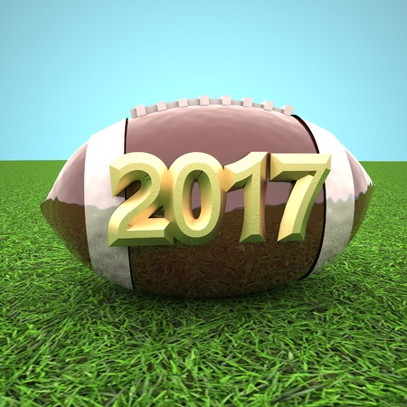Football for year 2017 over grass, 3d renderingの写真素材