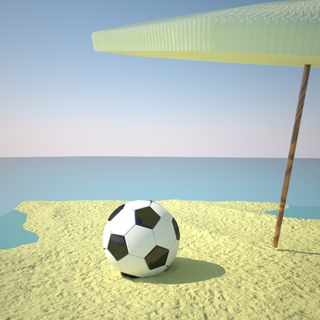 Soccer ball on the beach, 3d renderingの写真素材