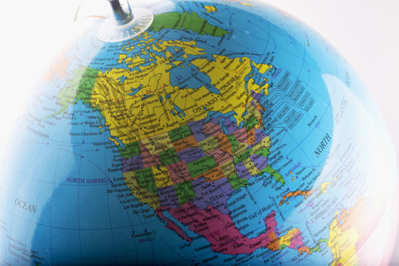 North America on globe, close up, horizontal image