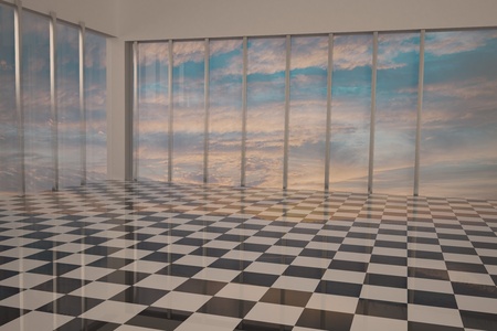 Elegant room with big windows, 3d renderingの写真素材