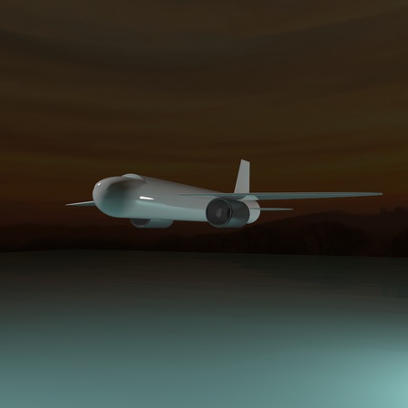 Airplane flying over the sea, 3d rendering