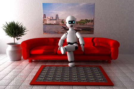 Robot sitting on a sofaの写真素材