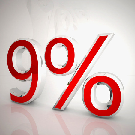9 per cent over white reflecting background, 3d renderingの写真素材