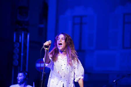 JUNE 24, 2018 - NIZZA MONFERRATO (ITALY): at free festival "Fans Out" in Nizza Monferrato, band Manitoba performingのeditorial素材