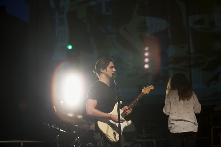 JUNE 24, 2018 - NIZZA MONFERRATO (ITALY): at free festival "Fans Out" in Nizza Monferrato, band Manitoba performingのeditorial素材