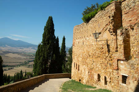 Hills summer landscape, with ancient building on the rightのeditorial素材