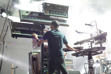 JULY 30, 2021 - GENOA (ITALY): Italian pop band Subsonica plays at Goa-Boa Festival in Genoa. Italyのeditorial素材