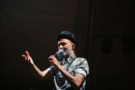 JULY 30, 2021 - GENOA (ITALY): Italian pop band Subsonica plays at Goa-Boa Festival in Genoa. Italyのeditorial素材