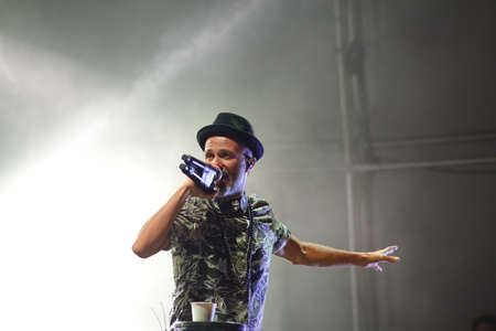 JULY 30, 2021 - GENOA (ITALY): Italian pop band Subsonica plays at Goa-Boa Festival in Genoa. Italyのeditorial素材