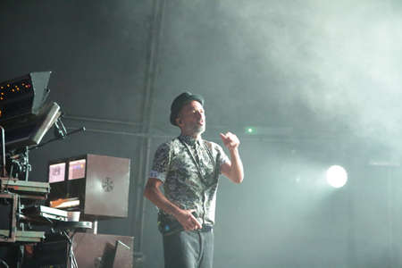 JULY 30, 2021 - GENOA (ITALY): Italian pop band Subsonica plays at Goa-Boa Festival in Genoa. Italyのeditorial素材