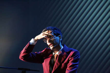 SEPTEMBER 5, 2021 - GENOA, ITALY: Italian comedian Valerio Lundini performs live at the Arena del...