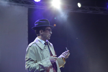SEPTEMBER 5, 2021 - GENOA, ITALY: Italian comedian Valerio Lundini performs live at the Arena del Mare in Genoaのeditorial素材