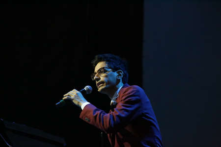 SEPTEMBER 5, 2021 - GENOA, ITALY: Italian comedian Valerio Lundini performs live at the Arena del Mare in Genoaのeditorial素材