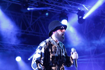 SEPTEMBER 2, 2021 - GENOA, ITALY: Italian band Coma Cose play live at Arena del Mare di Porto Antico...