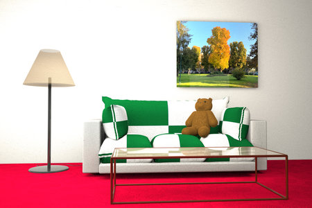 Lobby with sofa and teddy bear, 3d renderingの写真素材