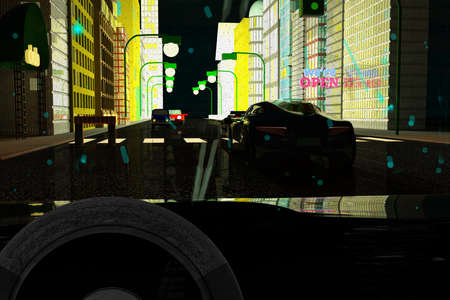 Urban view with cars and buildings, 3d renderingの写真素材