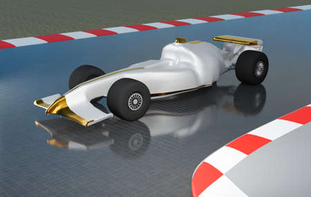 White and gold racing car, 3d renderの写真素材