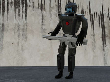 Future soldier holding a rifle, 3d renderingの写真素材