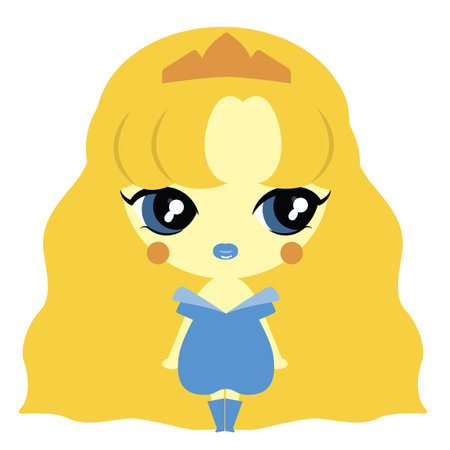 Cute cartoon girl with long hair and blue eyes. Vector illustration.のイラスト素材