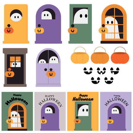 Set of cute halloween icons in flat style. Vector illustrationのイラスト素材