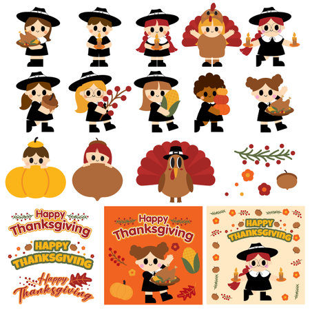Set of Halloween elements. Cute cartoon characters. Vector illustration.のイラスト素材