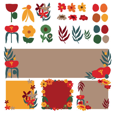 Set of floral elements for scrapbooking. Vector Illustration.のイラスト素材