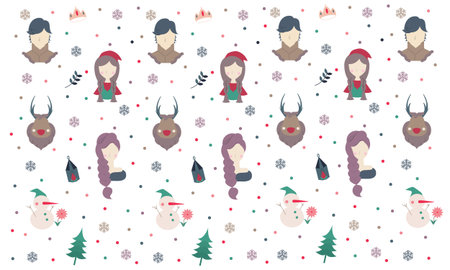 Christmas pattern with the image of a man and a woman. Vector illustration