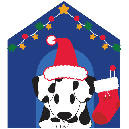 Dalmatian dog in christmas hat. Vector illustration.のイラスト素材